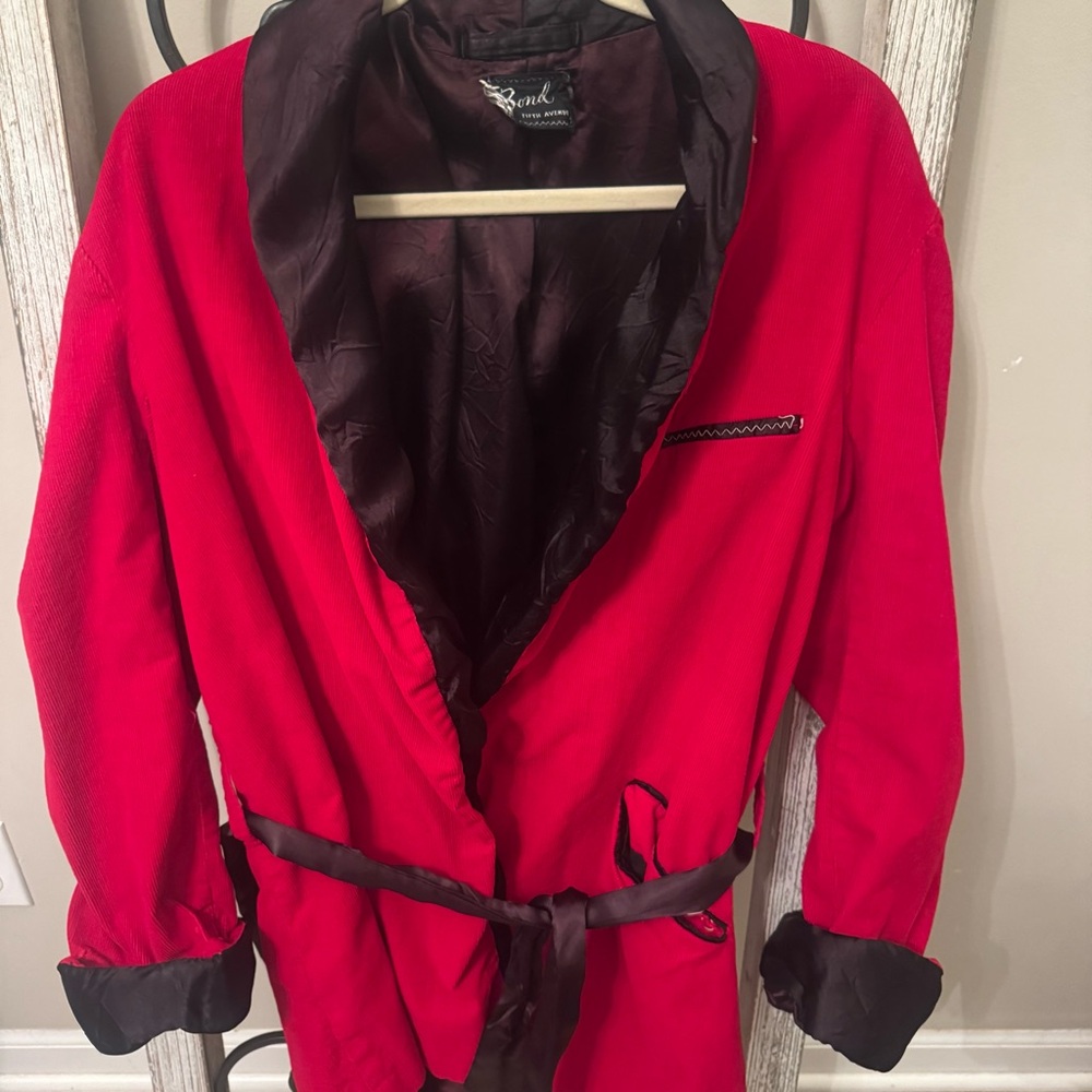 Bond Fifth‎ Avenue Vintage 1960s Red Corduroy Satin Smoking Jacket Robe